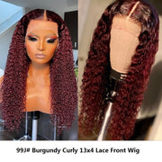 Color Curly Burgundy (99J) 13X4 & 13x6  Lace Front  Wigs