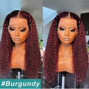 Color Curly Burgundy (99J) 13X4 & 13x6  Lace Front  Wigs