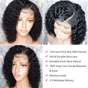 Short Wavy 13X4 Front Lace Bob Wigs natural color