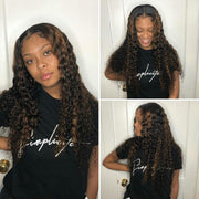 Honey Blonde Highlight P1b/30 P4/27 Curly 4x4 Lace Closure  Wigs