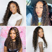 Honey Blonde Highlight P1b/30 P4/27 Curly 4x4 Lace Closure  Wigs