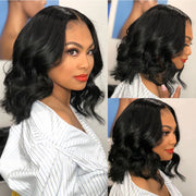 Short Wavy 13X4 Front Lace Bob Wigs natural color