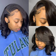 Short Wavy 4X4 Lace Closure Bob Wigs natural color