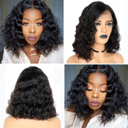 Short Wavy 13X4 Front Lace Bob Wigs natural color