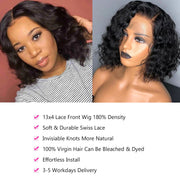 Short Wavy 13X4 Front Lace Bob Wigs natural color