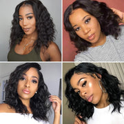 Short Wavy 13X4 Front Lace Bob Wigs natural color