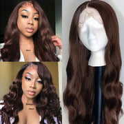 Brown # 4 Straight Hair and Body Wave Front Lace Wigs 13X6