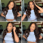 Brown # 4 Straight Hair and Body Wave Front Lace Wigs 13X6