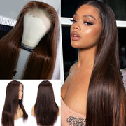 Brown # 4 Straight Hair and Body Wave Front Lace Wigs 13X6