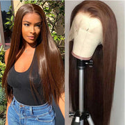 Brown # 4 Straight Hair and Body Wave Front Lace Wigs 13X6