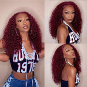 Color Curly Burgundy (99J) 13X4 & 13x6  Lace Front  Wigs