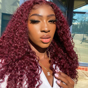 Color Curly Burgundy (99J) 13X4 & 13x6  Lace Front  Wigs