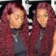 Color Curly Burgundy (99J) 13X4 & 13x6  Lace Front  Wigs