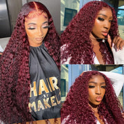 Color Curly Burgundy (99J) 13X4 & 13x6  Lace Front  Wigs