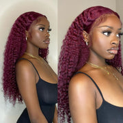 Color Curly Burgundy (99J) 13X4 & 13x6  Lace Front  Wigs