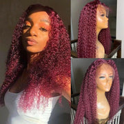 Color Curly Burgundy (99J) 13X4 & 13x6  Lace Front  Wigs