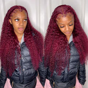 Color Curly Burgundy (99J) 13X4 & 13x6  Lace Front  Wigs