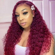 Color Curly Burgundy (99J) 13X4 & 13x6  Lace Front  Wigs