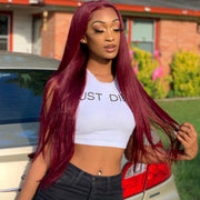 Burgundy 99J 13X4 Lace Front  Wigs Straight and Body Wave