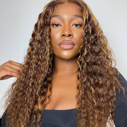 Honey Blonde Highlight P1b/30 P4/27 Curly 4x4 Lace Closure  Wigs