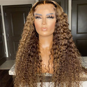 Honey Blonde Highlight P1b/30 P4/27 Curly 4x4 Lace Closure  Wigs