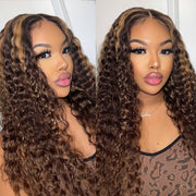 Honey Blonde Highlight P1b/30 P4/27 Curly 4x4 Lace Closure  Wigs