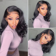 Short Wavy 4X4 Lace Closure Bob Wigs natural color