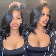 Short Wavy 13X4 Front Lace Bob Wigs natural color