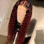 Color Curly Burgundy (99J) 13X4 & 13x6  Lace Front  Wigs