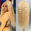 HD 4x4 Swiss Lace Closure Wigs Blonde # 613  Deep Wave