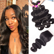 Body Wave Virgin Hair Extensions Natural Color with 4x4 Closure